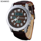 watches men luxury brand BOAMIGO  sports military watches Dual Time Quartz Analog Digital LED leather strap wristwatches F516