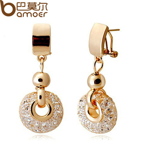 BAMOER Luxury Rose Gold Drop Earrings Champagne Wire Zircon Crystal Female Fashion Jewelry JSE019