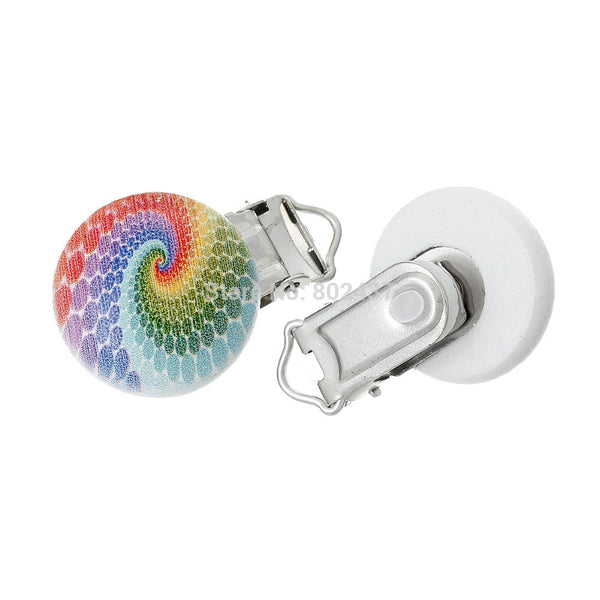 Wood Baby Pacifier Clip Round Multicolor 4.4cm x 2.9cm(1 6/8" x1 1/8"),5PCs