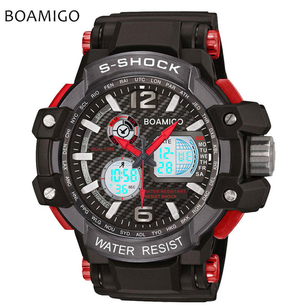 s shock men sports watches dual display analog digital LED Electronic quartz watches 50M waterproof BOAMIGO brand swimming watch