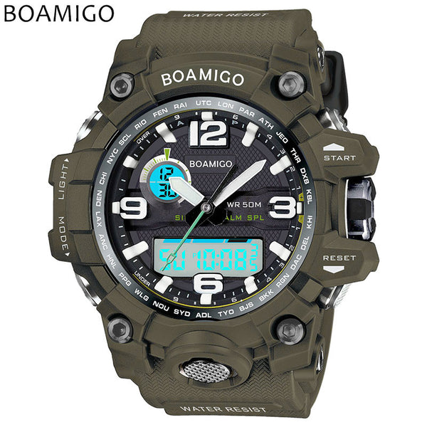 men sports watches dual display analog digital LED Electronic quartz watches BOAMIGO brand 50M water resistant swimming watches