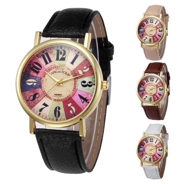 Brand New Watch Luxury Bracelet Watches Retro Design Leather Band Analog Alloy Quartz Wrist Watch Turntable montre femme