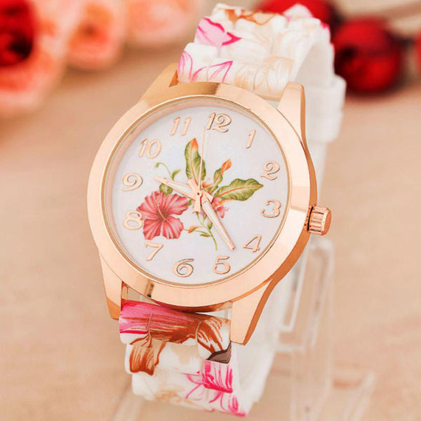 High Quality Quartz watch Wrist Watches Women Girl Watch top brand luxury Silicone Printed Flower Causal Reloj #LSIN