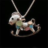 Korea Hot sale Innocence Small Horse and Owl Crystal Sweater Chain Cute Long Necklace for Woman Gift