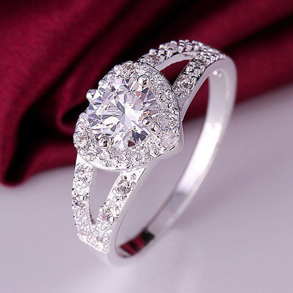 Korean Style Crystal Ring New Silver Ring jewelry exquisite color wedding party CZ stone Women Shiny Crystal Ring R388