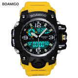 BOAMIGO brand men sport watches dual display LED digital analog wrist watch swim waterproof yellow gift clock Relogios Masculino