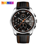 SKMEI 2017 New popular Brand Men Watches fashion analog quartz watch 50M waterproof auto date black dials quality leather starp