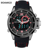 men sports watches dual display analog digital LED watches BOAMIGO brand Electronic quartz watches rubber band  30M waterproof