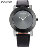 BOAMIGO 2016 new popular brand men watches fashion casual quartz watches ultra-thin black large simple dials leather strap