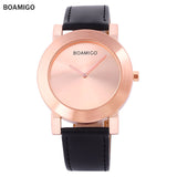 BOAMIGO 2016 new popular brand men watches fashion casual quartz watches ultra-thin black large simple dials leather strap