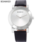 BOAMIGO 2016 new popular brand men watches fashion casual quartz watches ultra-thin black large simple dials leather strap