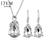 17KM 3 Color Crystal Water Drop Jewelry Set Brand Enamel Charm Choker Statement Necklace Earring Wedding Accessories