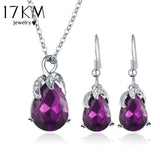 17KM 3 Color Crystal Water Drop Jewelry Set Brand Enamel Charm Choker Statement Necklace Earring Wedding Accessories