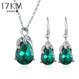 17KM 3 Color Crystal Water Drop Jewelry Set Brand Enamel Charm Choker Statement Necklace Earring Wedding Accessories