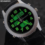 watches men luxury brand BOAMIGO  sports military watches Dual Time Quartz Analog Digital LED leather strap wristwatches F516