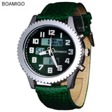 watches men luxury brand BOAMIGO  sports military watches Dual Time Quartz Analog Digital LED leather strap wristwatches F516