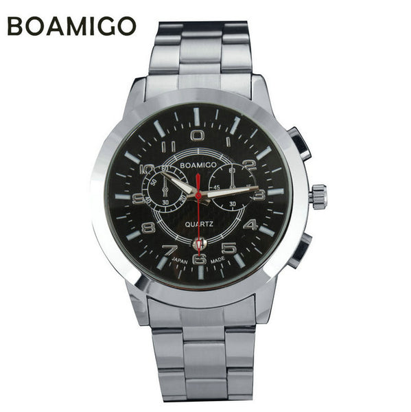 BOAIMGO men's quartz military sports fashion casual watches full steel band wristwatches date display  relogio masculino F-50