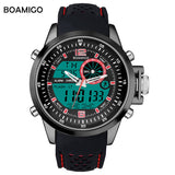 men sports watches dual display analog digital LED watches BOAMIGO brand Electronic quartz watches rubber band  30M waterproof