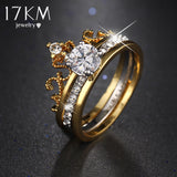 17KM Hot sale Fashion Luxury Gold Color Crystal Cubic Zircon Crown Women Engagement Jewelry Female Wedding Finger Flower Ring