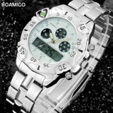 men sports watches dual display analog digital LED Electronic quartz watches BOAMIGO brand 2017 fashion steel gift wristwatches