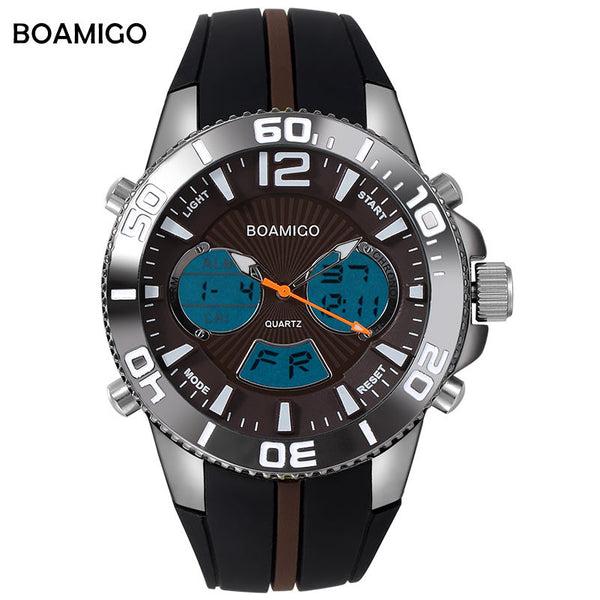 men sports watches military digital watches analog quartz watch LED dual display rubber brown clock 30M waterproof wristwatches