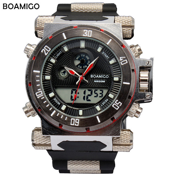 BOAMIGO 2016 china brand Men military sports watches Dual Time Quartz Digital Watch rubber band wristwatches relogio masculino