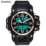 men sport digital watches BOAMIGO brand dual display LED watch swim waterproof wristwatches gold clock with gift box Relogios