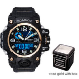 men sport digital watches BOAMIGO brand dual display LED watch swim waterproof wristwatches gold clock with gift box Relogios