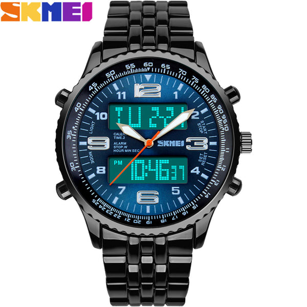 2016 new SKEMI men fashion sports military Chronograph quartz watch LED digital analog alarm black wristwatches 30m waterproof