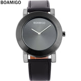 BOAMIGO 2016 new popular brand men watches fashion casual quartz watches ultra-thin black large simple dials leather strap