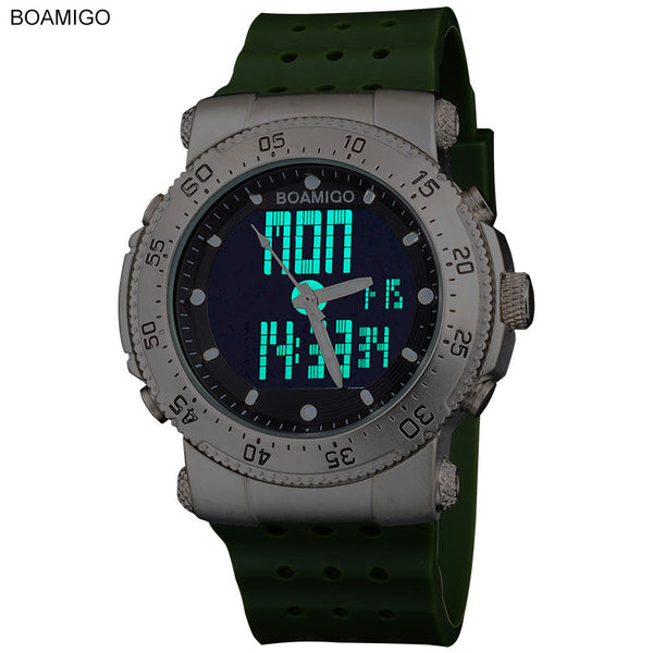 2016 New BOAMIGO brand 3 Time zone men sports army navy military watches men Quartz Analog Digital LED rubber band wristwatches