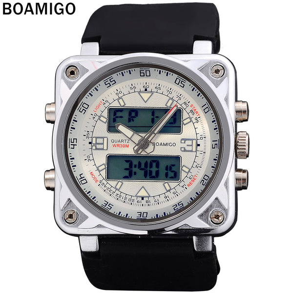 BOAMIGO dual display watches for men sports military watches Dual Time Quartz Analog Digital LED rubber strap wristwatches F518